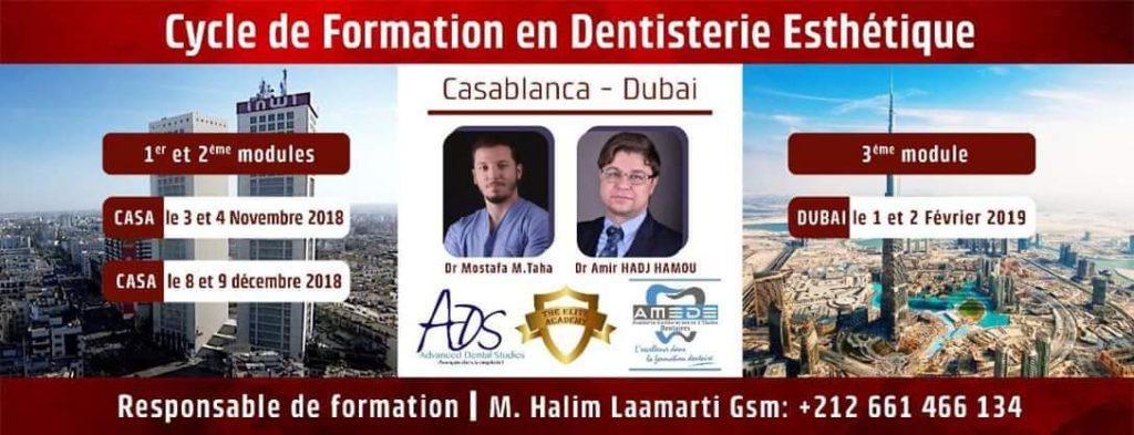 CYCLE DE FORMATION EN DENTISTERIE ESTHETIQUE, NOVEMBER & DECEMBER 2018 AND FEBRUARY 2019-min